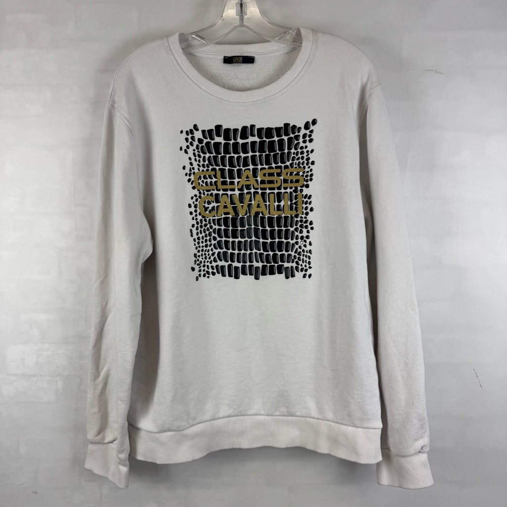 Cavalli Class White Graphic Logo Crewneck Sweatshirt Men’s Xl Cotton